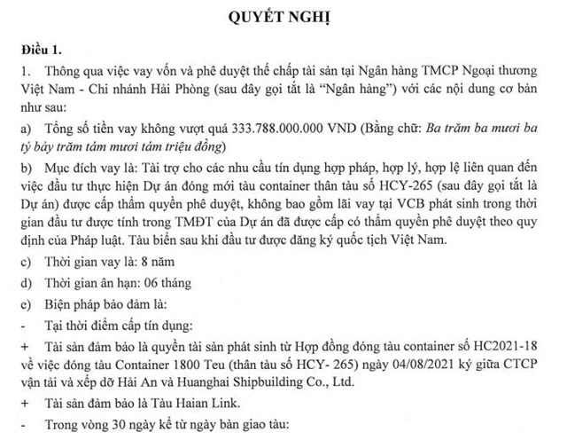 L&#227;i 9 th&#225;ng giảm mạnh, Vận tải v&#224; Xếp dỡ Hải An (HAH) muốn vay th&#234;m hơn 333 tỷ đồng đầu tư dự &#225;n t&#224;u mới - Ảnh 1