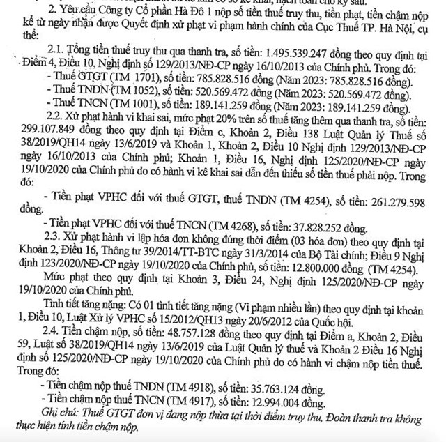 Vi phạm thuế, C&#244;ng ty H&#224; Đ&#244; 1 bị phạt v&#224; truy thu thuế hơn 1,8 tỷ đồng - Ảnh 2