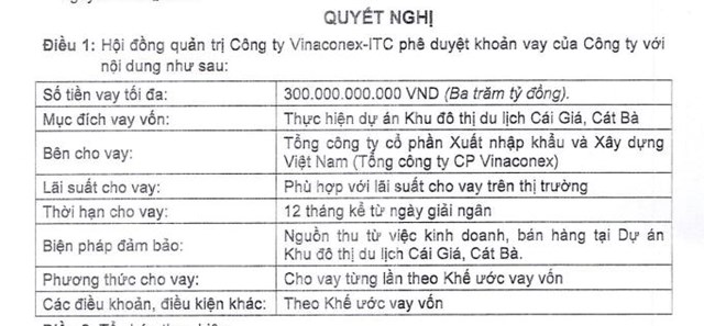 Vinaconex-ITC (VCR) muốn vay công ty mẹ Vinaconex (VCG) 300 tỷ đồng để đầu tư dự án Cát Bà Amatina - Ảnh 1