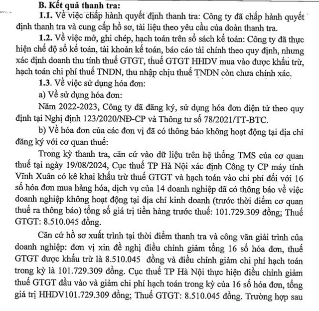 Vướng h&#224;ng loạt vi phạm về thuế, C&#244;ng ty M&#225;y tĩnh Vĩnh Xu&#226;n bị phạt v&#224; truy thu thuế hơn 330 triệu đồng - Ảnh 2