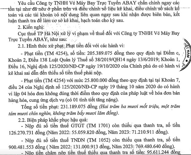 Sau thanh tra, c&#244;ng ty v&#233; m&#225;y bay trực tuyến ABAY bị phạt v&#224; truy thu hơn 1,3 tỷ đồng tiền thuế - Ảnh 4