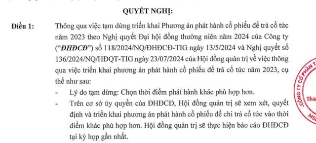 Tập đo&#224;n Đầu tư Thăng Long (TIG) ho&#227;n ph&#225;t h&#224;nh cổ phiếu trả cổ tức, tho&#225;i vốn tại 5 c&#244;ng ty li&#234;n kết - Ảnh 2