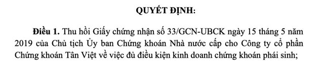 Chứng kho&#225;n T&#226;n Việt (TVSI) chủ động ngừng cung cấp dịch vụ chứng kho&#225;n ph&#225;i sinh - Ảnh 1