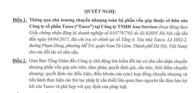 Tasco (HUT) muốn tho&#225;i to&#224;n bộ vốn tại Ana Services, l&#234;n kế hoạch huy động 500 tỷ đồng từ tr&#225;i phiếu - Ảnh 1