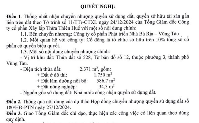 X&#226;y lắp Thừa Thi&#234;n Huế (HUB) nhận quyền sử dụng 2.371m2 đất từ Hodeco (HDC) - Ảnh 1