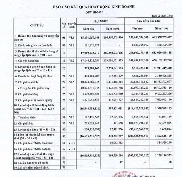 Kết quả kinh doanh qu&yacute; III/2022 của VKC Holdings