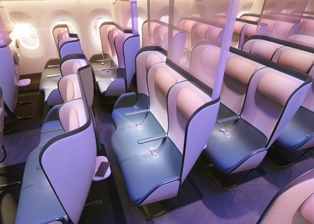 Trong đó thiết kế mới sẽ tập trung thay đổi ở hạng thương gia và phổ thông. Đối với hạng phổ thông Pure Skies Zone, các ghế được thiết kế so le nhau vừa giảm mức độ tương tác trực tiếp vừa phù hợp với hành khách đi theo nhóm, cặp hay đi một mình.
