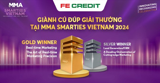 FE CREDIT ghi dấu ấn khi xuất sắc đạt Giải V&agrave;ng tại hạng mục Real-time Marketing v&agrave; Giải Bạc tại hạng mục Lead Generation/CRM trong khu&ocirc;n khổ MMA Smarties Vietnam 2024