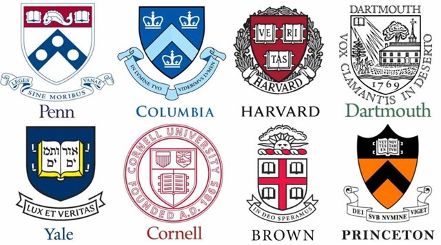 Logo 8 trường đại học thuộc khối Ivy League. Ảnh: americanstudy