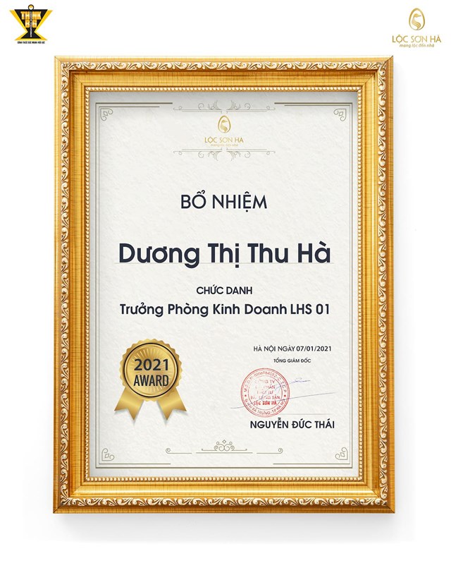 Quyết định bổ nhiệm bà Dương Thị Thu Hà giữ chức danh Phòng kinh doanh  Phòng kinh doanh 01