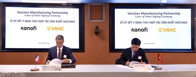 VNVC c&ugrave;ng Sanofi k&yacute; bản định hướng hợp t&aacute;c để tiến tới chuyển giao c&ocirc;ng nghệ sản xuất một số vắc xin của Sanofi tại nh&agrave; m&aacute;y VNVC. &nbsp;