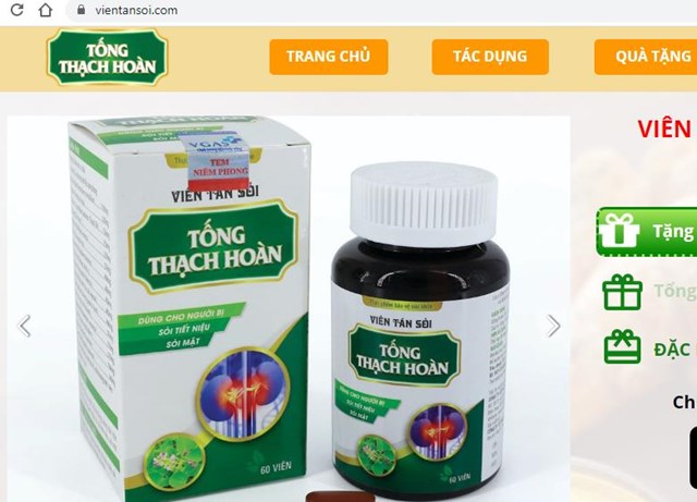 Website quảng cáo thực phẩm viên tán sỏi Tống Thạch Hoàn vi phạm về quảng cáo bị Cục An toàn vệ sinh thực phẩm cảnh báo