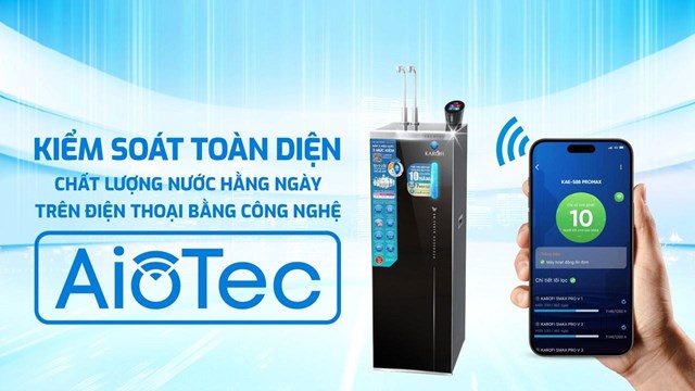 C&ocirc;ng nghệ AioTec kiểm so&aacute;t chất lượng nước từ xa th&ocirc;ng qua điện thoại th&ocirc;ng minh.