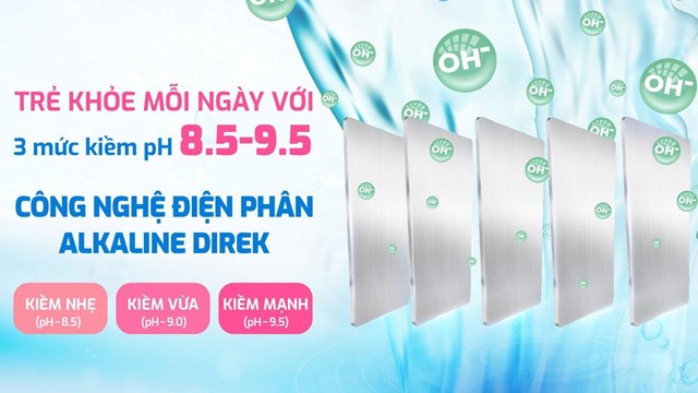 C&ocirc;ng nghệ điện ph&acirc;n Alkaline Direk ở m&aacute;y lọc nước Hydro-ion Kiềm Karofi.