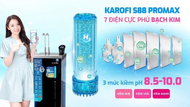 M&aacute;y lọc nước Karofi KAE-S88 PROMAX sở hữu 7 tấm điện cực Titan phủ Bạch Kim.